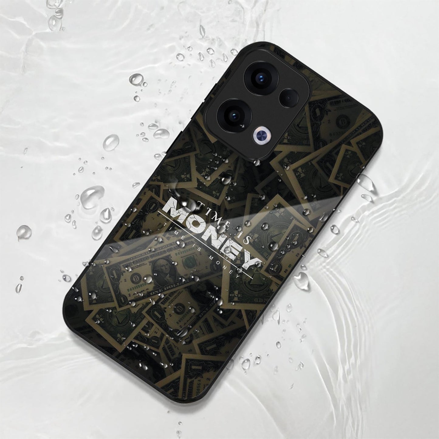 Oppo Reno 13 5G Premium Acrylic Shockproof Glass Back Case (Time is Money)
