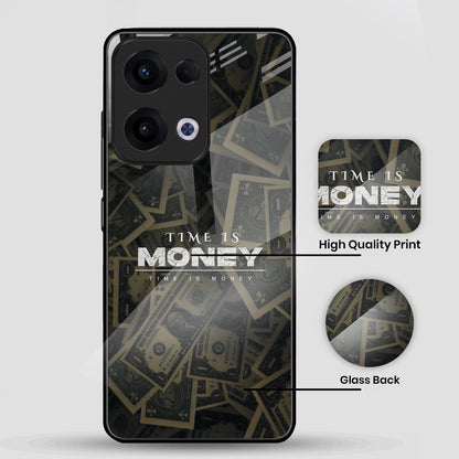 Oppo Reno 13 5G Premium Acrylic Shockproof Glass Back Case (Time is Money)