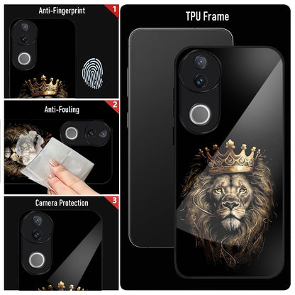Vivo V50 5G Premium Acrylic Shockproof Glass Back Case (Crowned Lion)