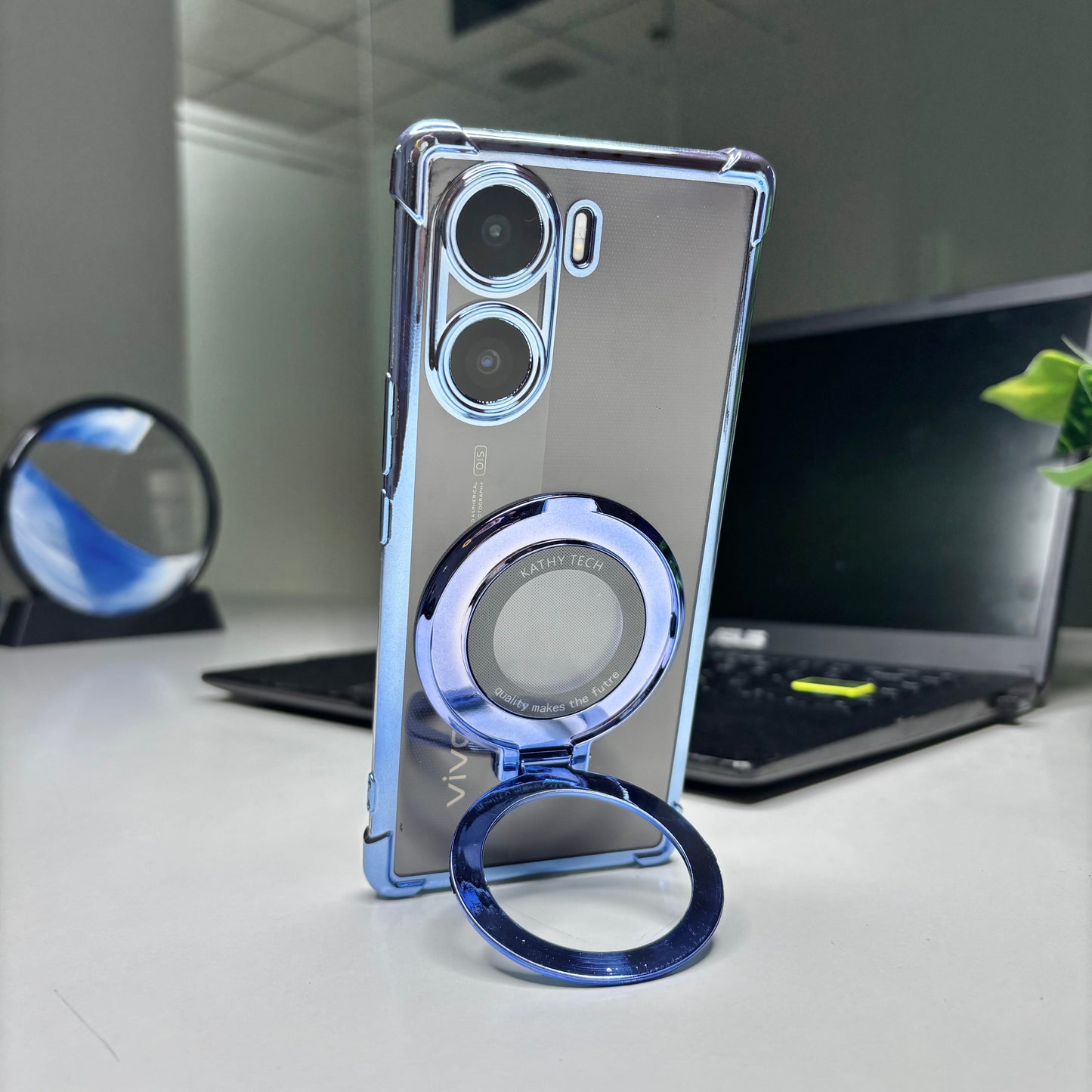 Vivo V29e 5G Original Luxury Magnifier Ring Stand Shockproof Airbags Corner Case
