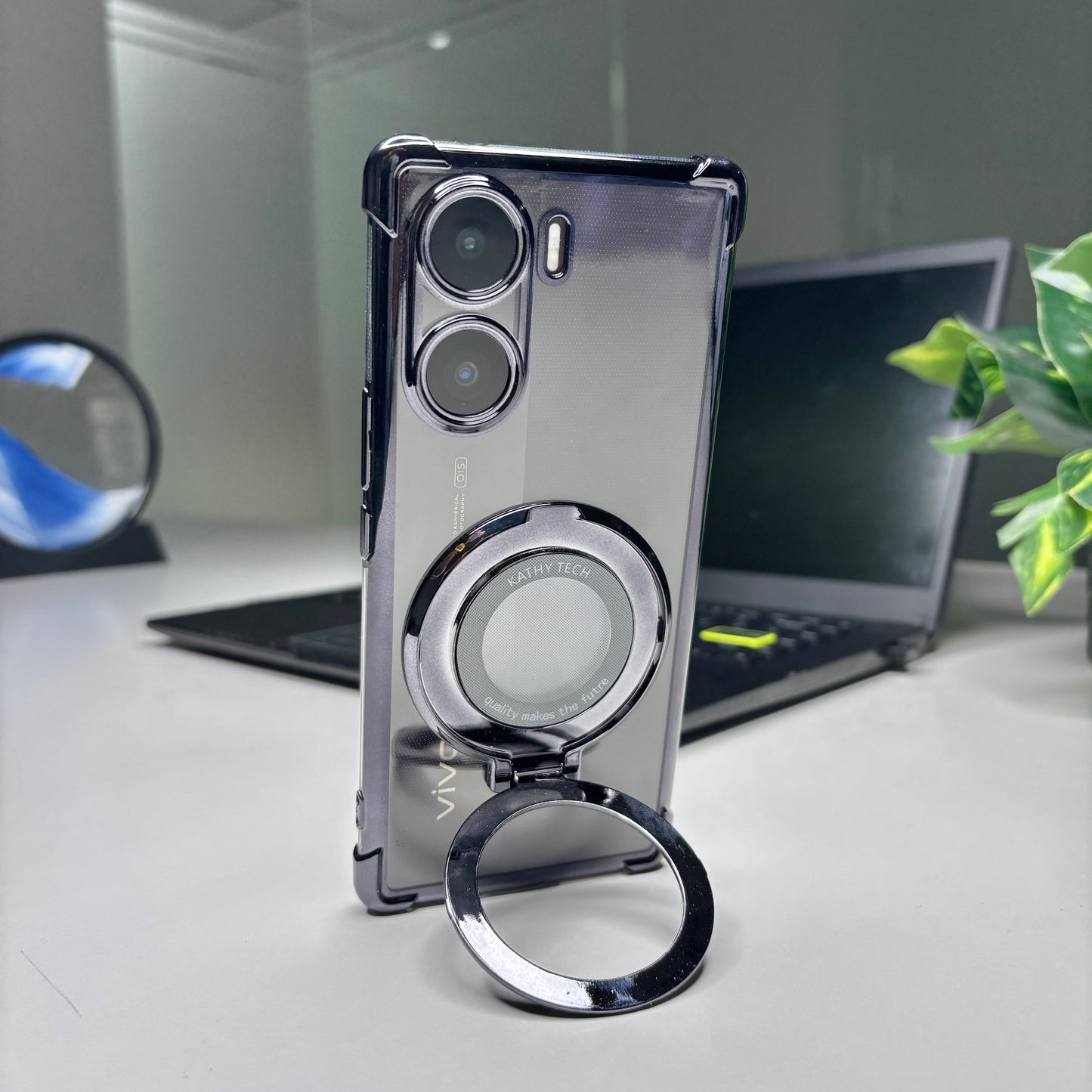 Vivo V29e 5G Original Luxury Magnifier Ring Stand Shockproof Airbags Corner Case