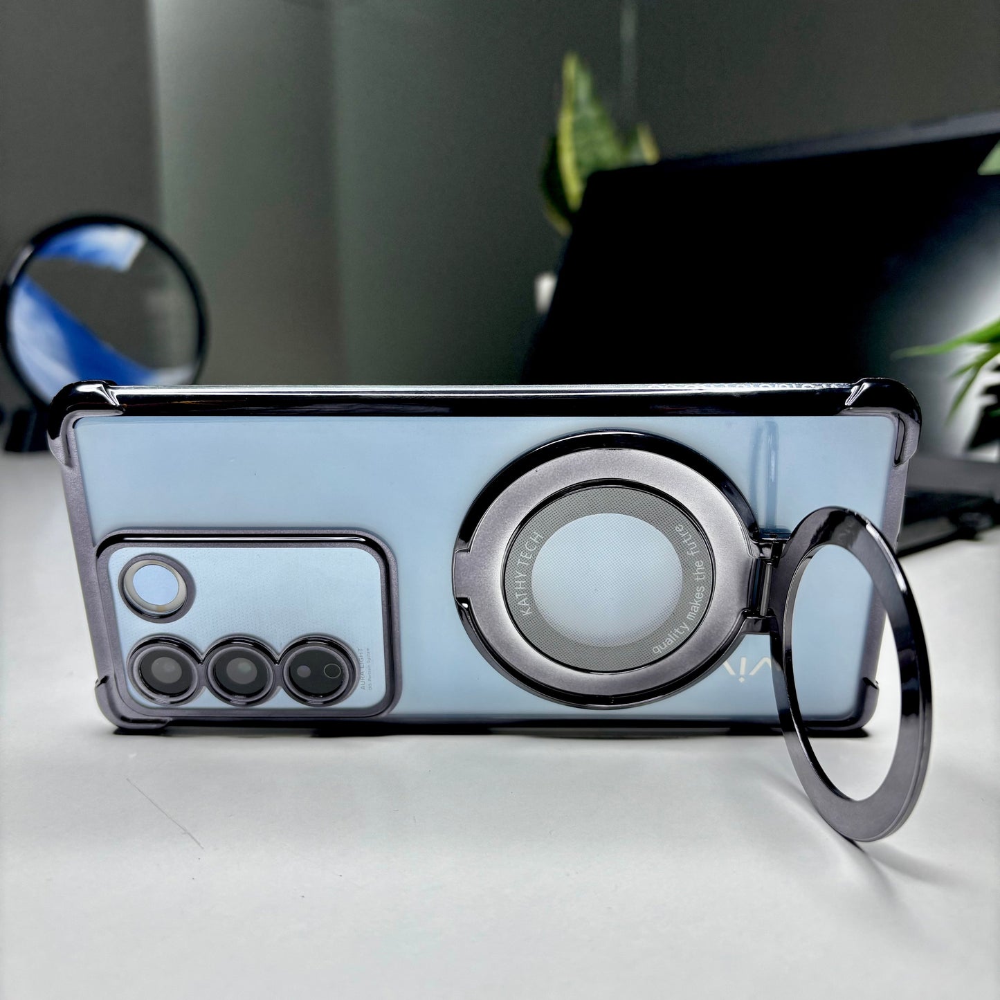 Vivo V27 5G Original Luxury Magnifier Ring Stand Shockproof Airbags Corner Case