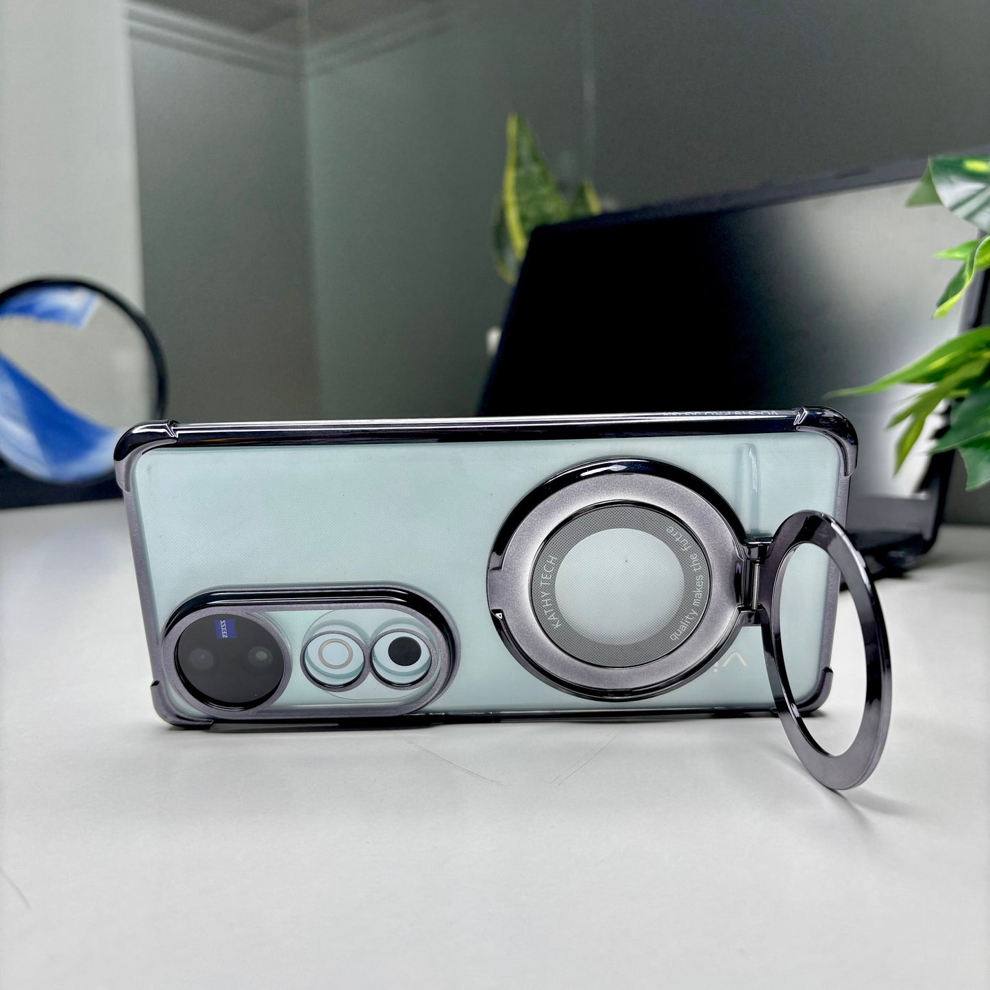 Vivo V40 Pro 5G Original Luxury Magnifier Ring Stand Shockproof Airbags Corner Case