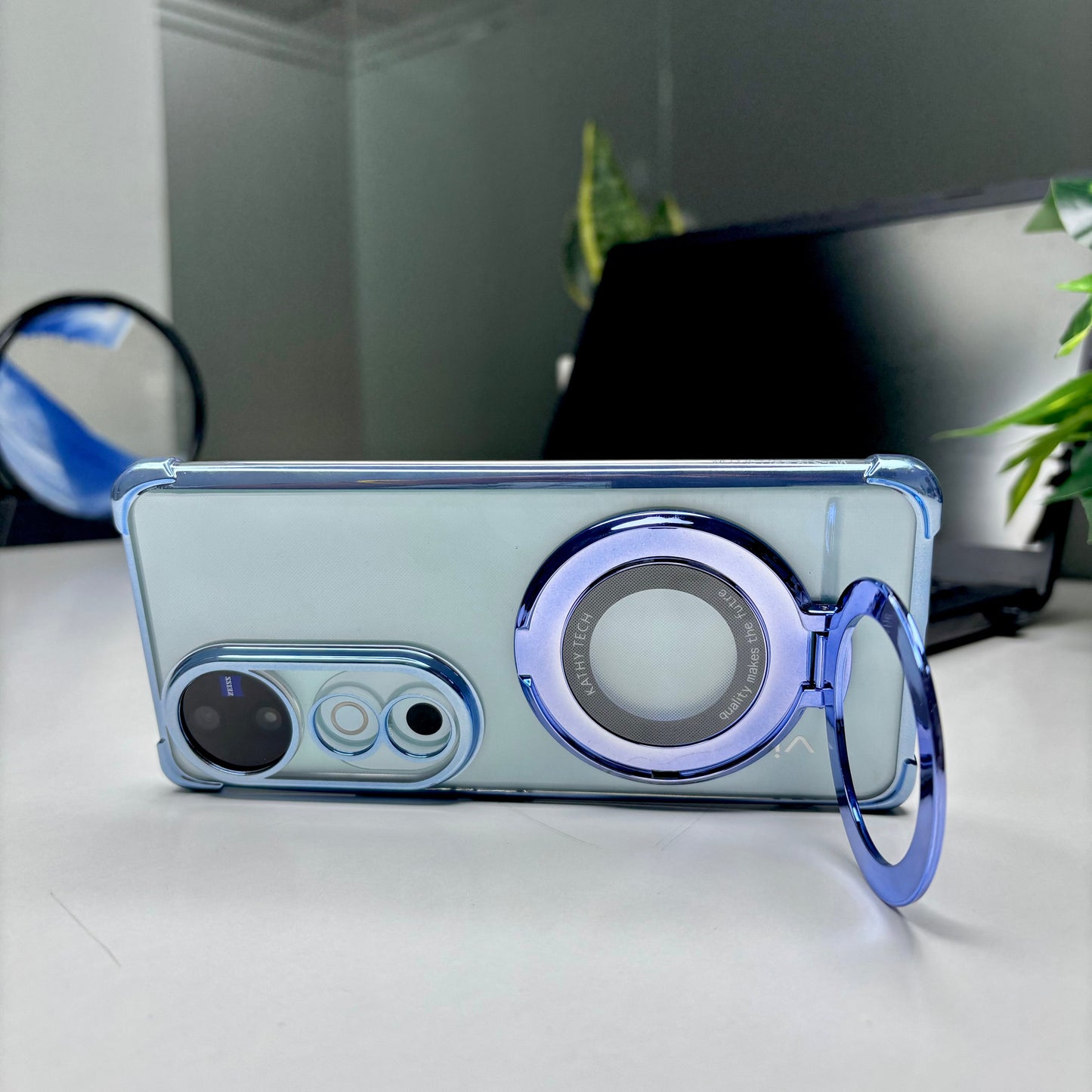 Vivo V40 Pro 5G Original Luxury Magnifier Ring Stand Shockproof Airbags Corner Case