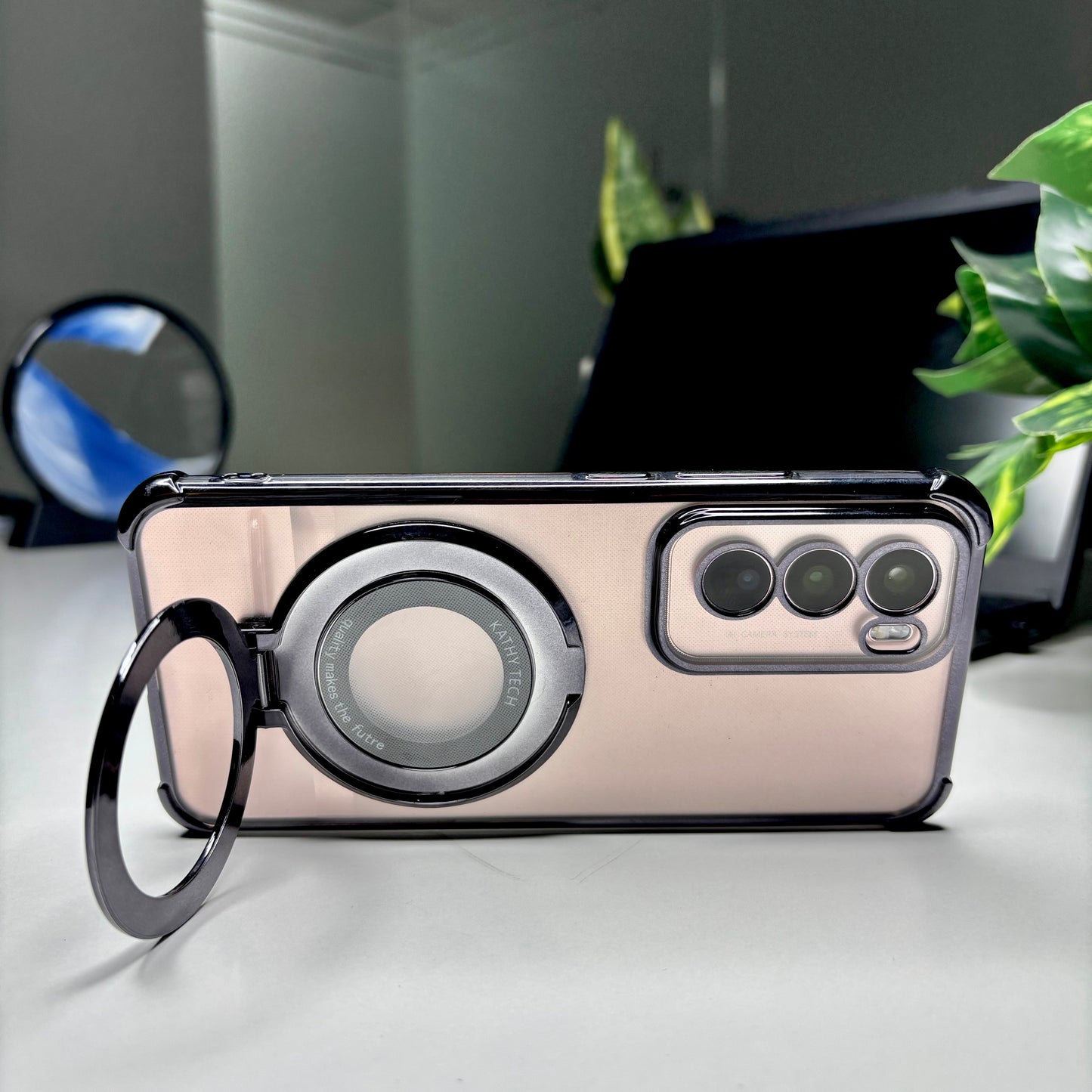 Oppo Reno12 Pro 5G Original Luxury Magnifier Ring Stand Shockproof Airbags Corner Case