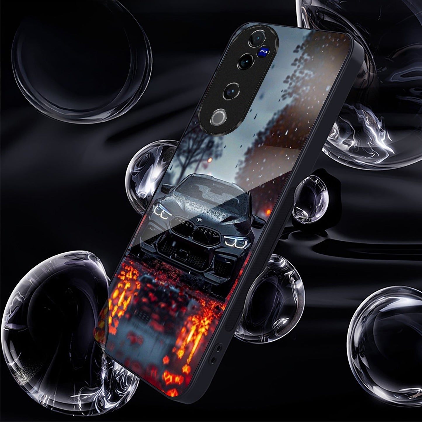 Vivo V40 Pro 5G Premium Acrylic Shockproof Glass Back Case (Black Phantom)
