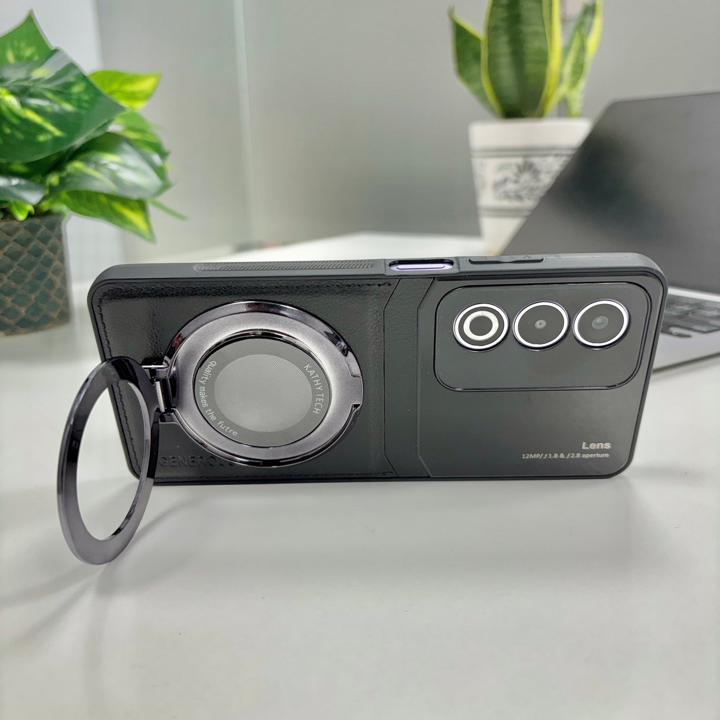 Oppo A3 Pro 5G Original Luxury Leather Lens Magnifier Ring Stand Case