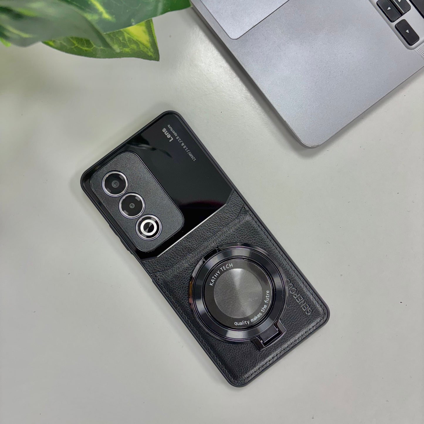 Oppo A3 Pro 5G Original Luxury Leather Lens Magnifier Ring Stand Case