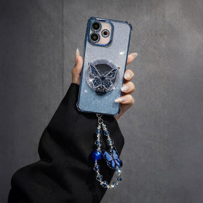 Oppo A5 Pro 5G Shockproof Shimmer Butterfly Stand Case with Charm Strap