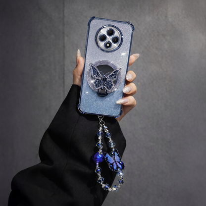 Oppo F27 Pro+ 5G Shockproof Shimmer Butterfly Stand Case with Charm Strap