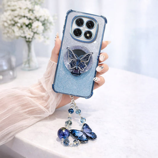 Oppo F29 Pro 5G Shockproof Shimmer Butterfly Stand Case with Charm Strap
