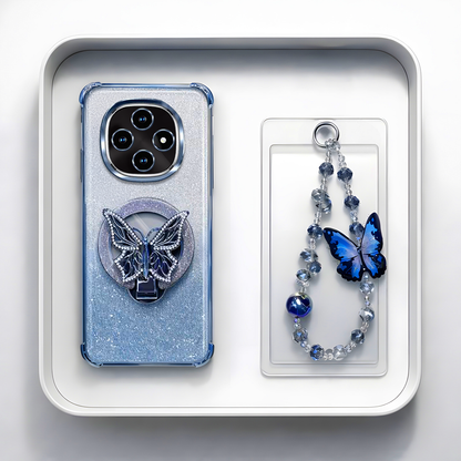 Oppo F31 Pro 5G Shockproof Shimmer Butterfly Stand Case with Charm Strap