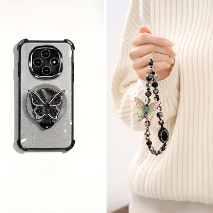Oppo F31 Pro 5G Shockproof Shimmer Butterfly Stand Case with Charm Strap