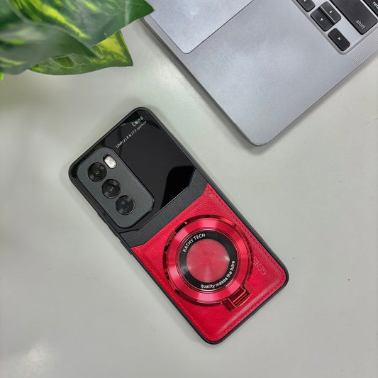 Oppo Reno12 Pro Original Luxury Leather Lens Magnifier Ring Stand Case