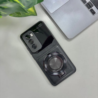 Oppo Reno12 Pro Original Luxury Leather Lens Magnifier Ring Stand Case