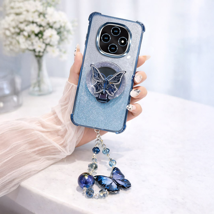 Oppo F31 Pro 5G Shockproof Shimmer Butterfly Stand Case with Charm Strap