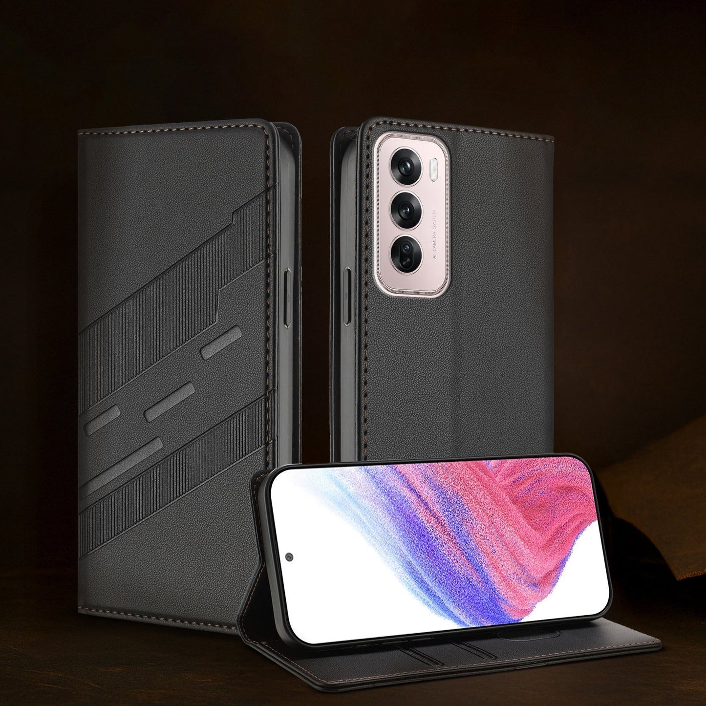 Retro PU leather flip wallet case for Oppo Reno 12 Pro 5G