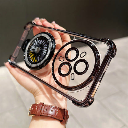 Stylish Realme 14 Pro+ 5G back cover with fun rotating ring stand and soft air-cushioned edges for comfortable grip and impact safety.