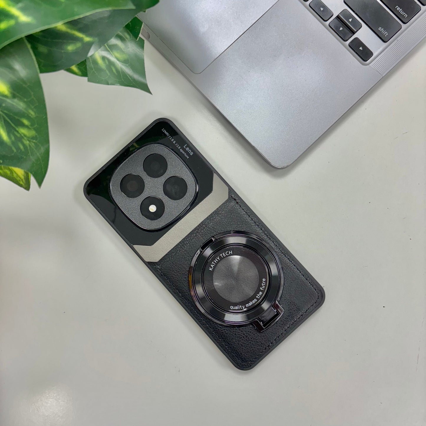 Redmi Note 14 Pro+ 5G Original Luxury Leather Lens Magnifier Ring Stand Case