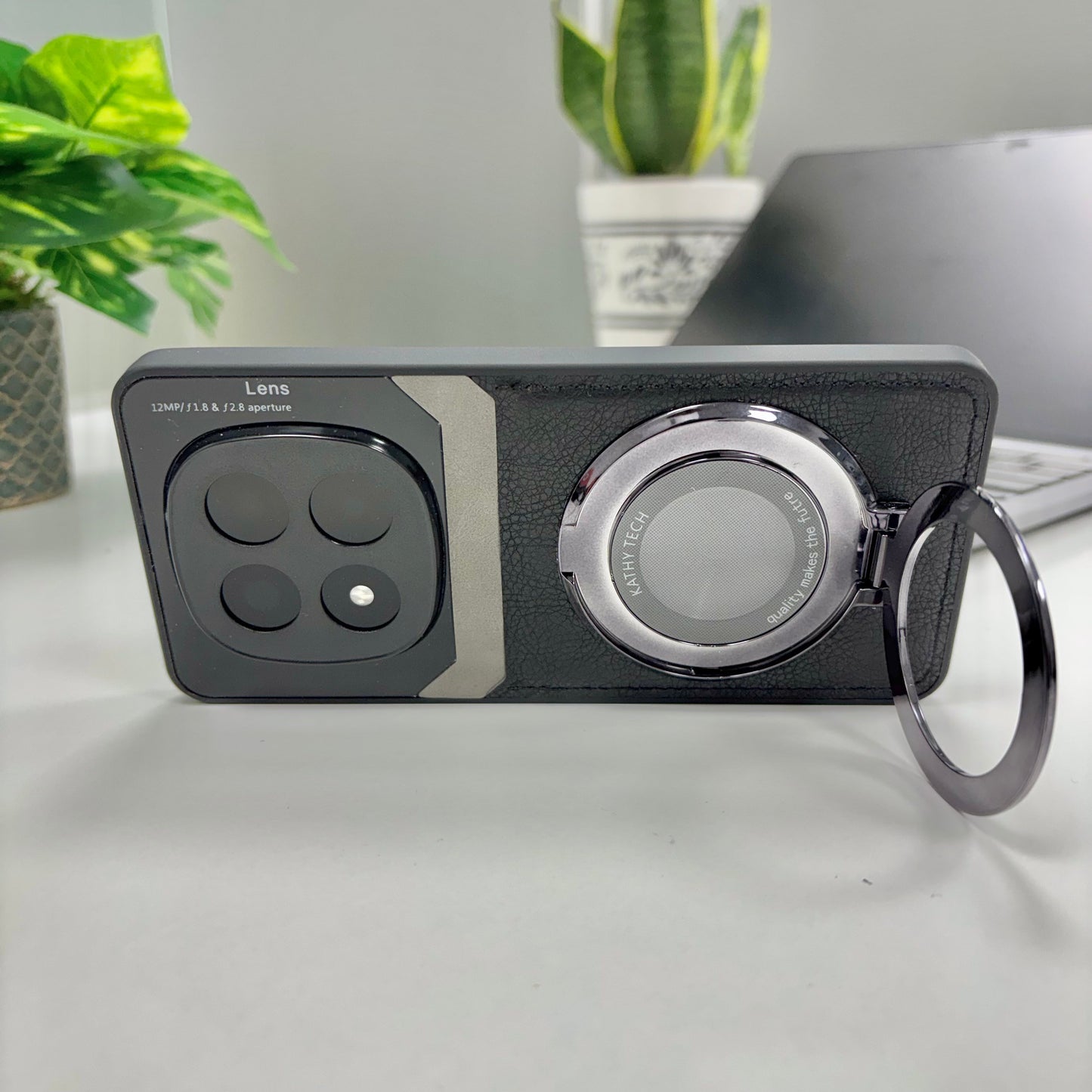 Redmi Note 14 Pro+ 5G Original Luxury Leather Lens Magnifier Ring Stand Case