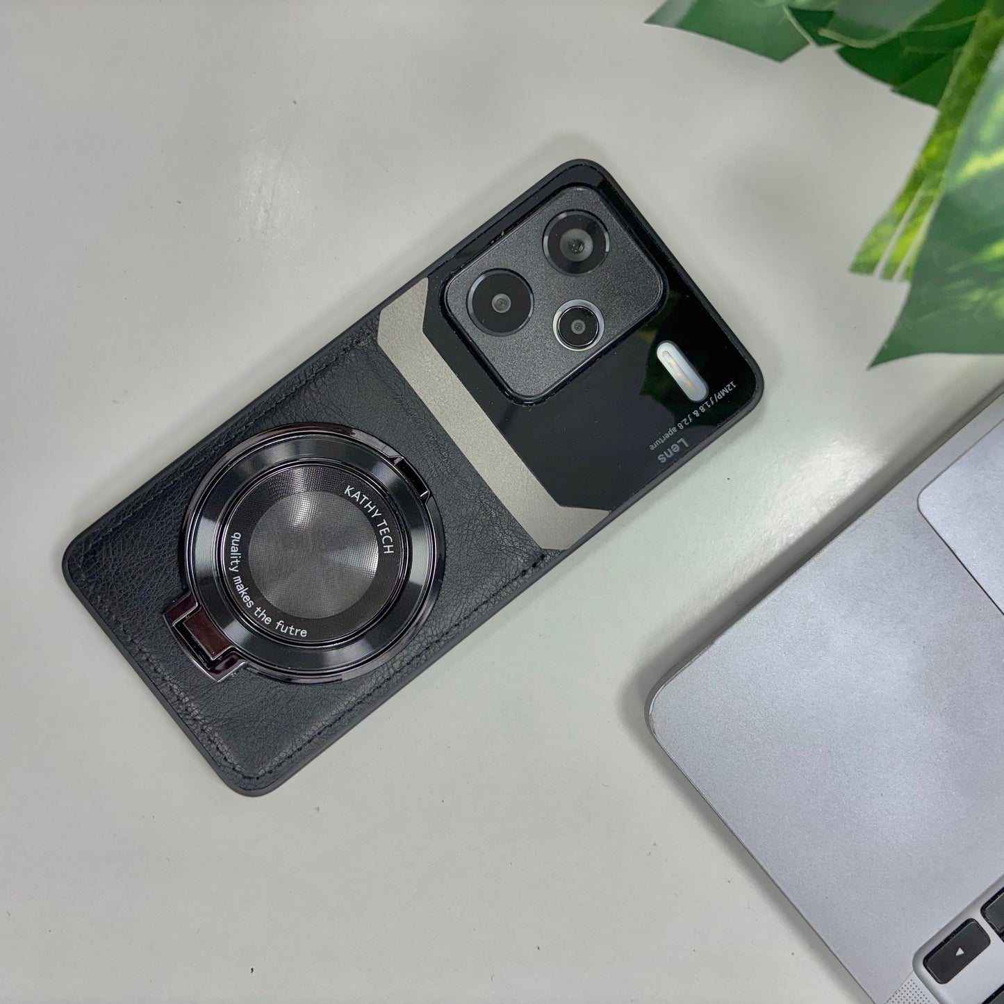 Redmi Note 13 Pro+ 5G Original Luxury Leather Lens Magnifier Ring Stand Case