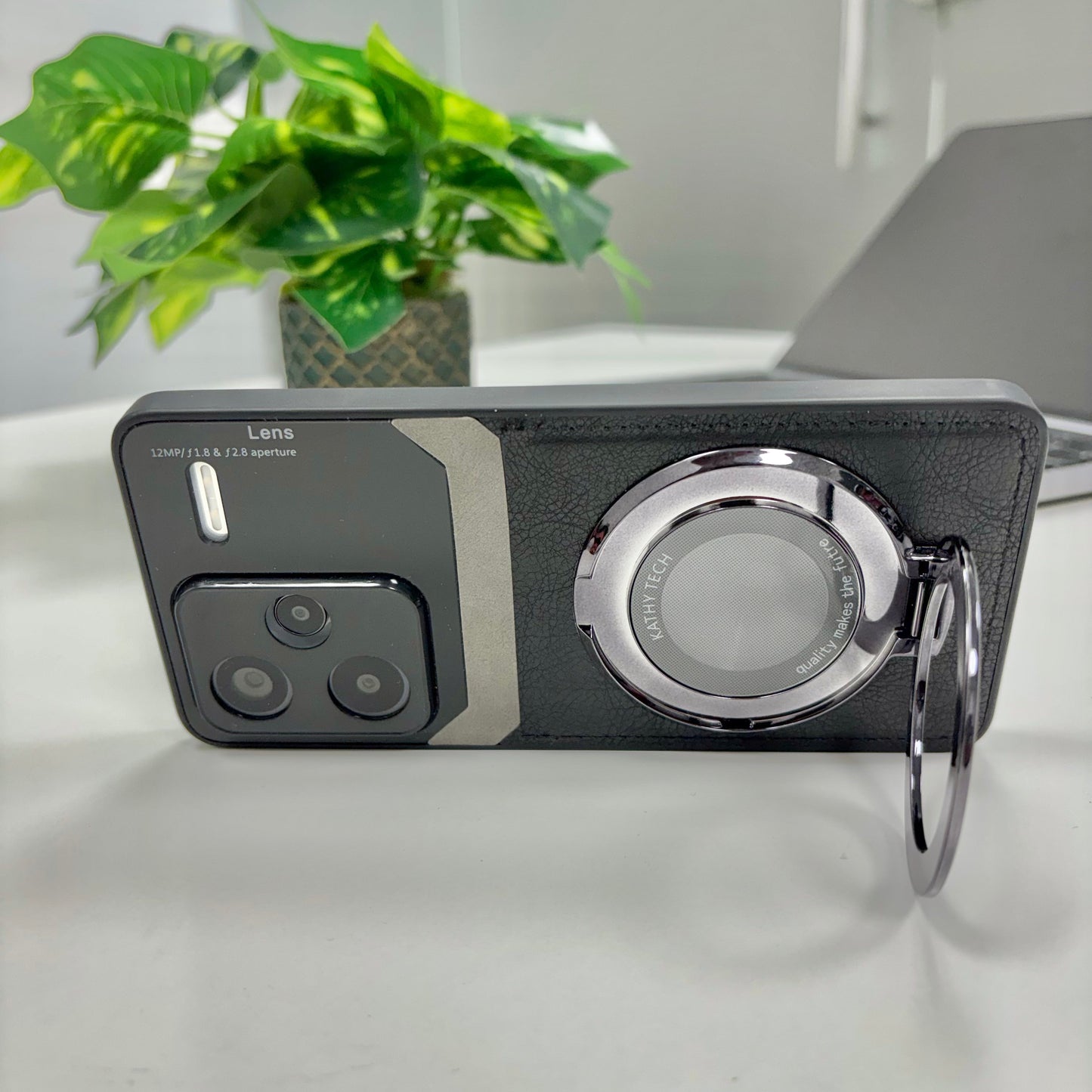 Redmi Note 13 Pro+ 5G Original Luxury Leather Lens Magnifier Ring Stand Case