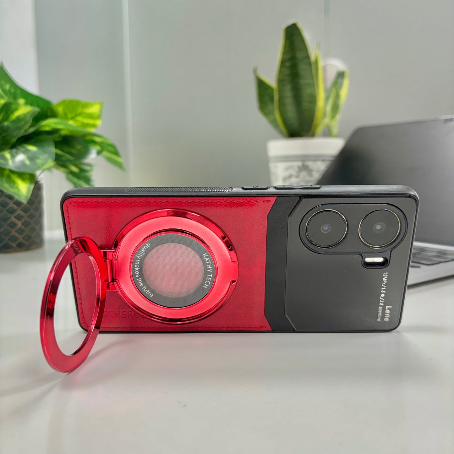 Vivo V29e 5G Original Luxury Leather Lens Magnifier Ring Stand Case