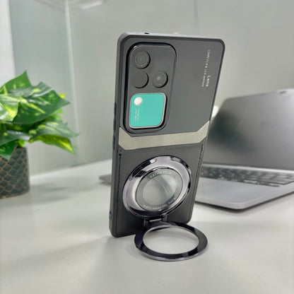 Vivo V30 Pro 5G Original Luxury Leather Lens Magnifier Ring Stand Case