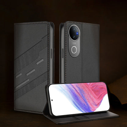 Vivo V50 5G Retro PU Leather Magnetic Wallet Flip Case with Charm Strap