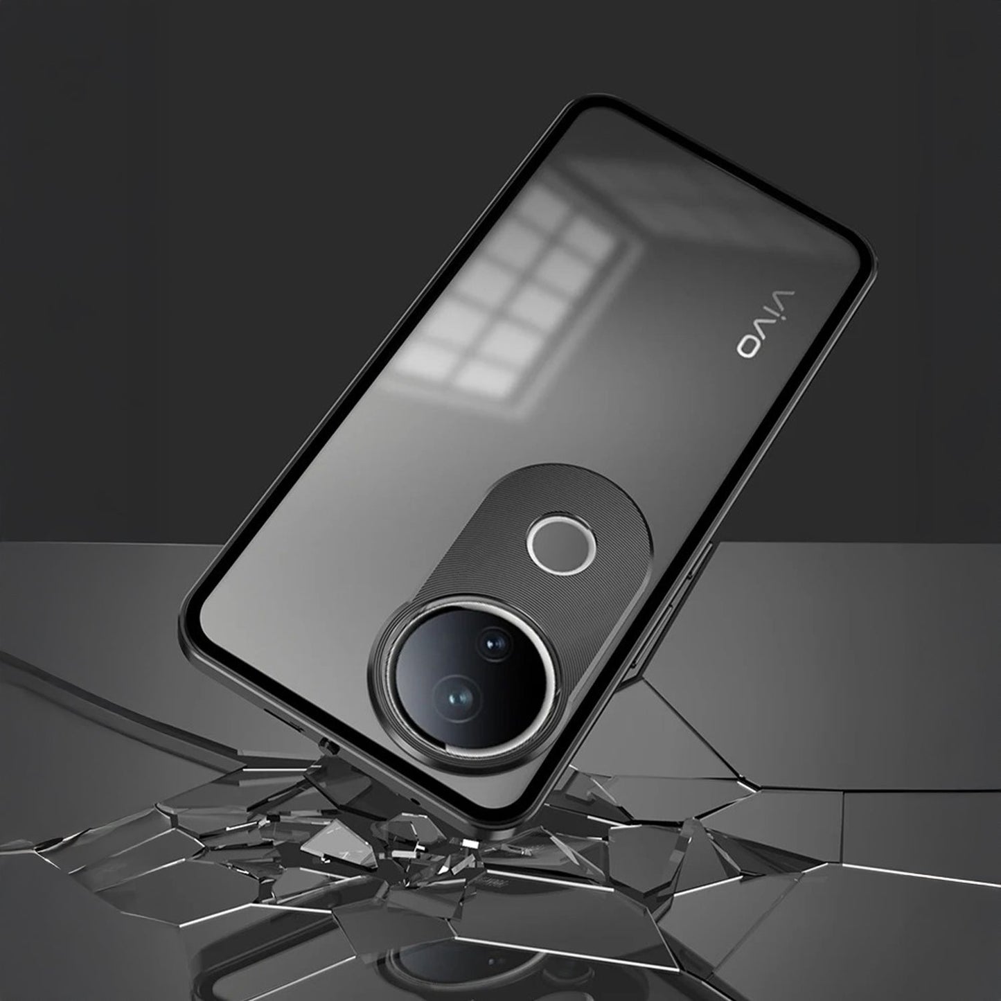 Vivo V50 5G Aluminium Metal Bumper Shield Transparent Back Case