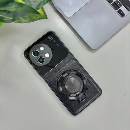 Vivo Y58 5G Original Luxury Leather Lens Magnifier Ring Stand Case