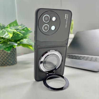 Vivo Y58 5G Original Luxury Leather Lens Magnifier Ring Stand Case