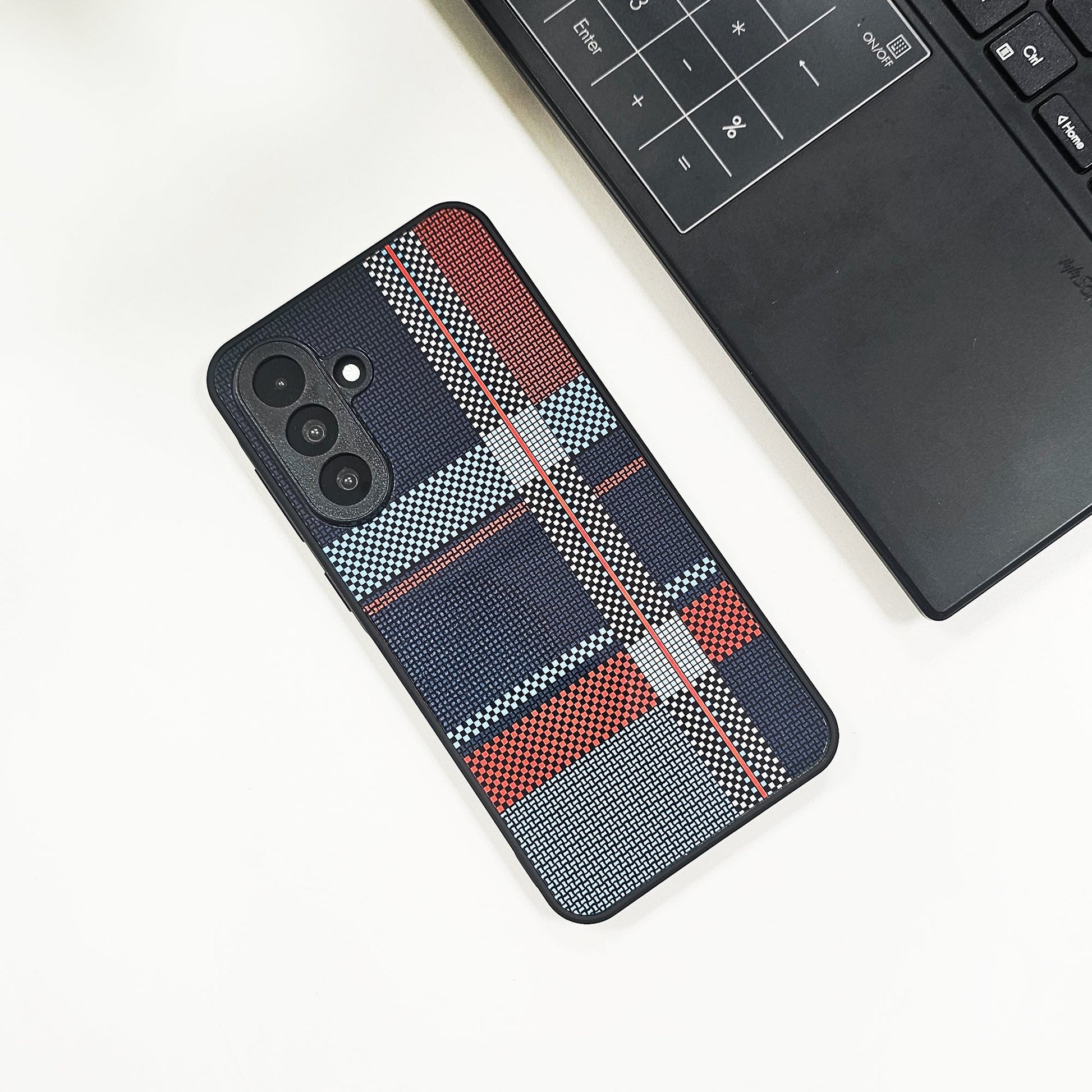 Samsung Galaxy A56 5G Luxury Grid Pattern Glass Back Shockproof Case blue