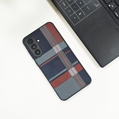 Samsung Galaxy A56 5G Luxury Grid Pattern Glass Back Shockproof Case blue