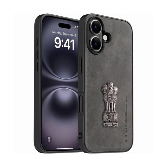 iPhone 16 5G Heritage Soft Leather with Metal Satyamev Jayate Emblem Case
