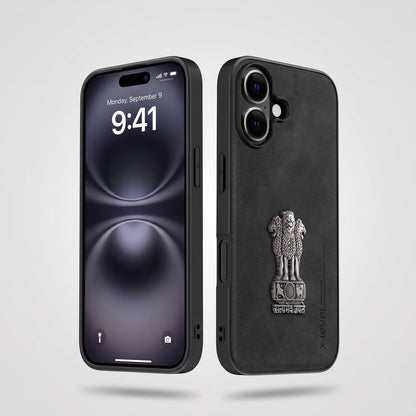 iPhone 16 5G Heritage Soft Leather with Metal Satyamev Jayate Emblem Case
