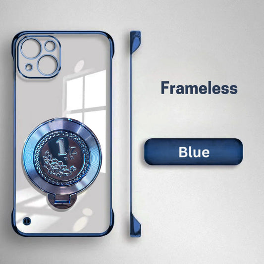iPhone 15 Plus Blue phone case with ring holder on a light gray background