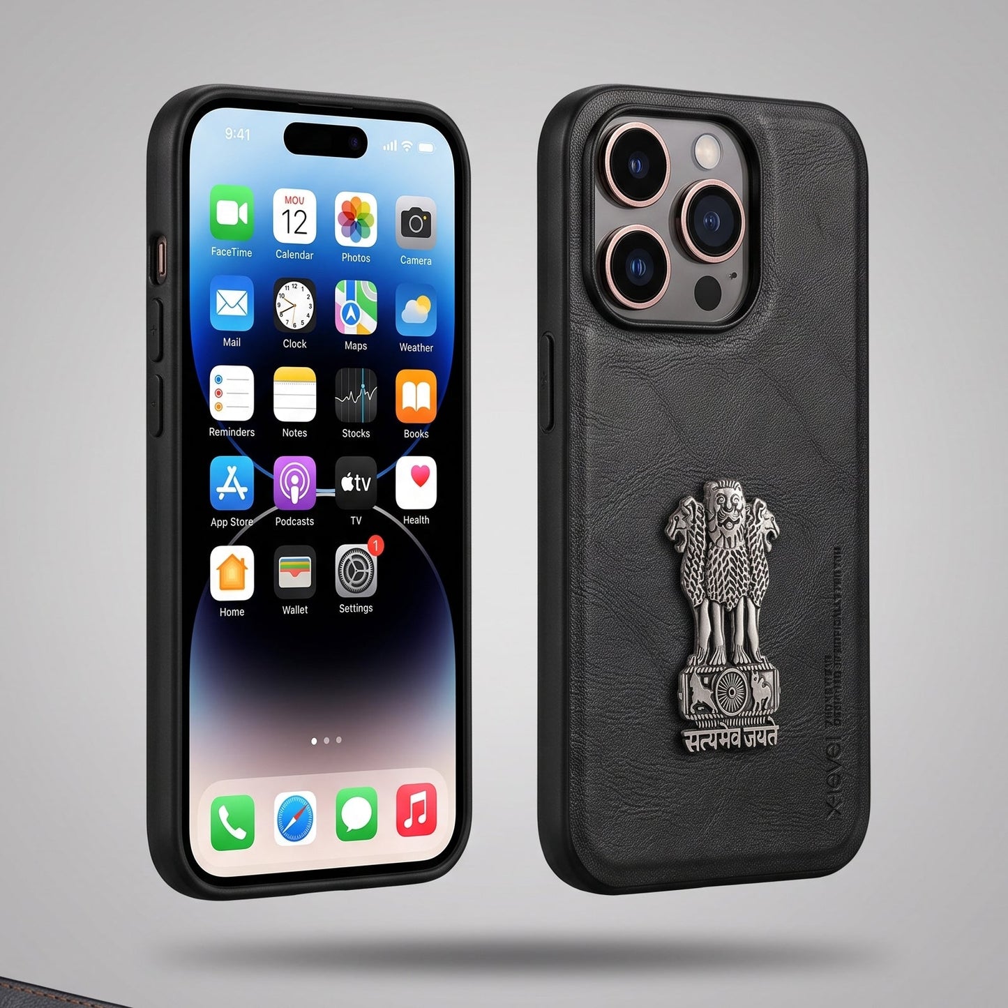 iPhone 14 Series 5G Heritage Soft Leather with Metal Satyamev Jayate Emblem Case