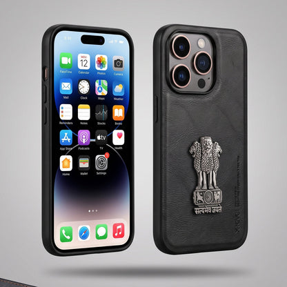 iPhone 14 Series 5G Heritage Soft Leather with Metal Satyamev Jayate Emblem Case