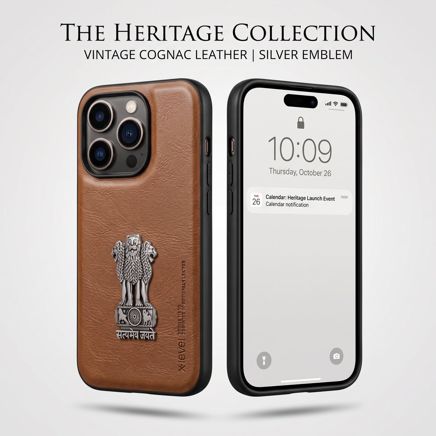 iPhone 14 Series 5G Heritage Soft Leather with Metal Satyamev Jayate Emblem Case