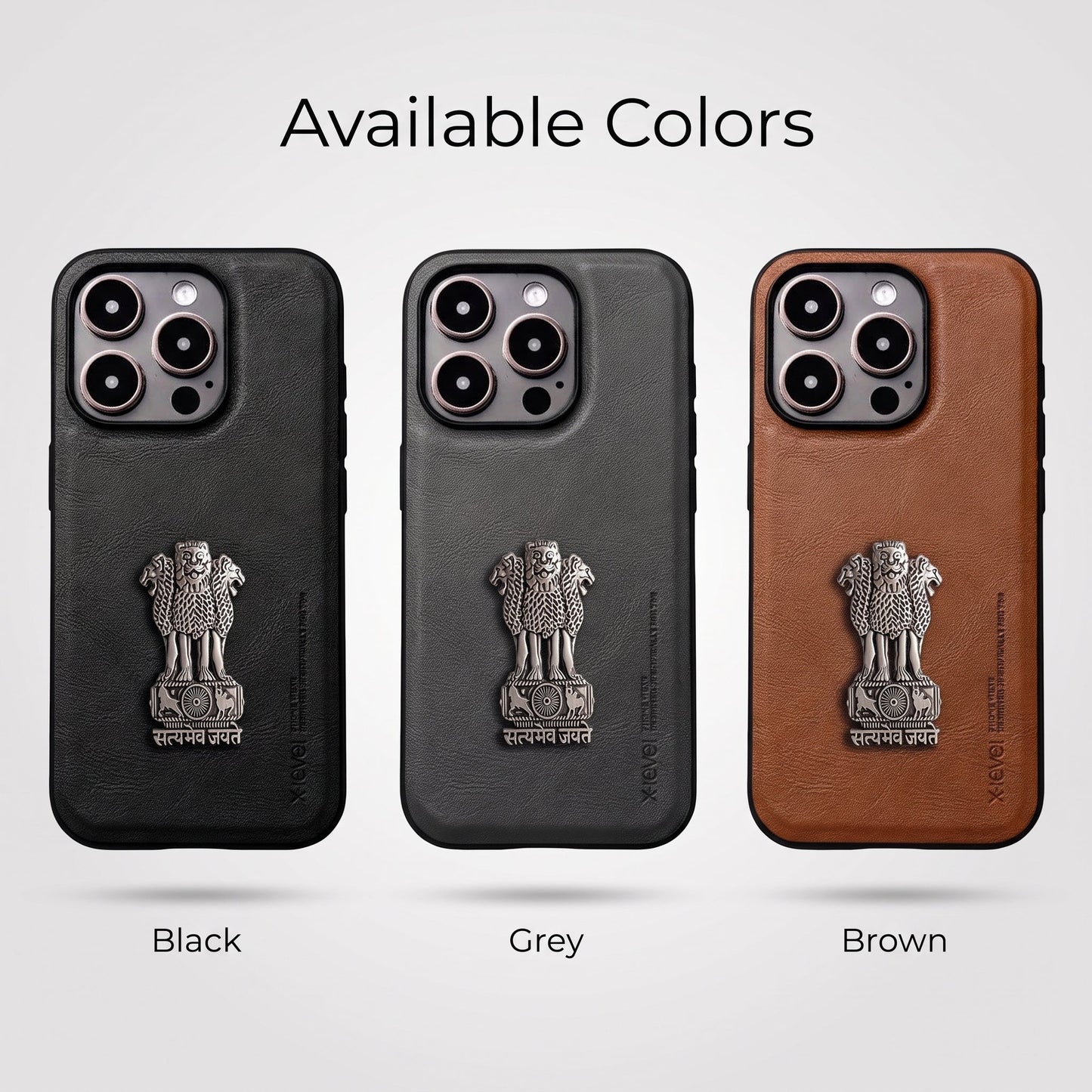iPhone 15 Series 5G Heritage Soft Leather with Metal Satyamev Jayate Emblem Case