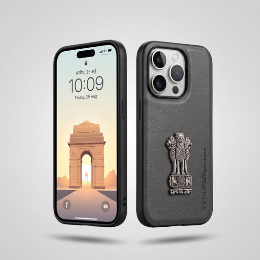 iPhone 14 Series 5G Heritage Soft Leather with Metal Satyamev Jayate Emblem Case