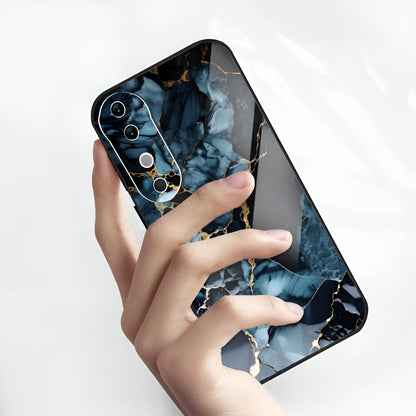 Vivo V40 Pro 5G Premium Acrylic Shockproof Glass Back Case (Blue Marble)